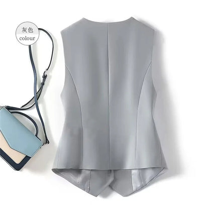 Frühling Sommer Koreanische Mode Weste 2025, Neue Frauen Kurze Mode V-ausschnitt Ärmellose Casual Blazer Weste Mäntel Weibliche Tops