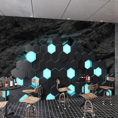 Custom Technology oriented KTV wallpaper private rooms 3D concave hexagonal wall panels e-sports room geometric home decoration