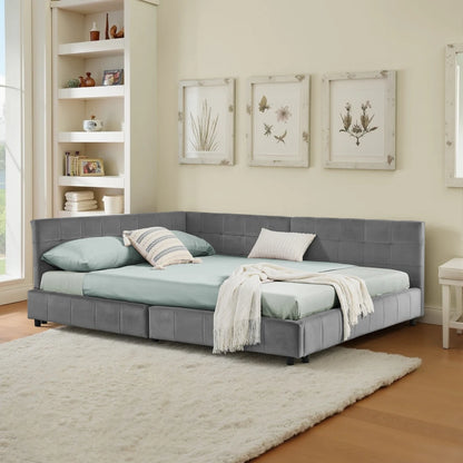 Modernes Einzelbett 90*200 cm, hautfreundliches Samtdesign, Babybett mit hoher Rückenlehne, Beige und Dunkelgrau (ohne Matratze)