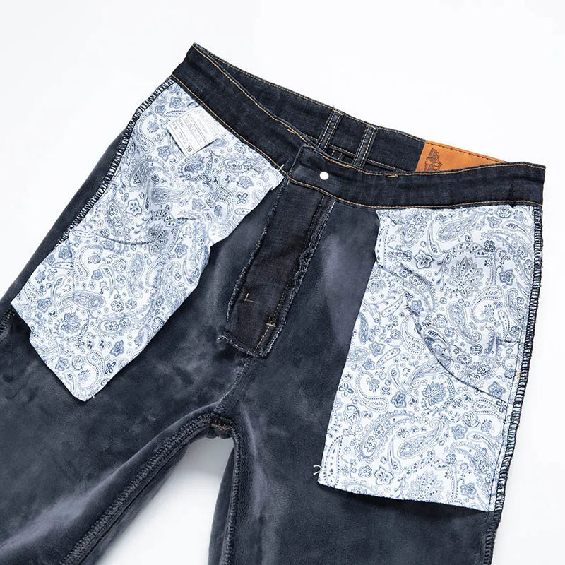 28-40 Large Size Winter Men Plush Thick Fleece Trouser Lambswool Thermal Jeans Casual Pants Windproof Warm Cotton Denim Pants.