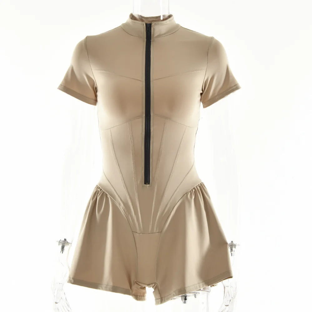 Elegant Women Zip-up O-neck Long Sleeve Jumpsuit Streetwear 2025 Summer Autumn Female Overalls One Piece Fitness Sports Bodysuit