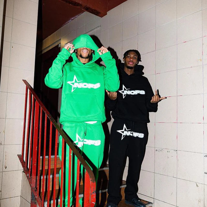 2024 New 2 Piece Set Letter Printing Streetwear Y2K Men's Hip Hop Oversized Hoodie Sweatshirt Sweatpant Casual Pants Sportswear.