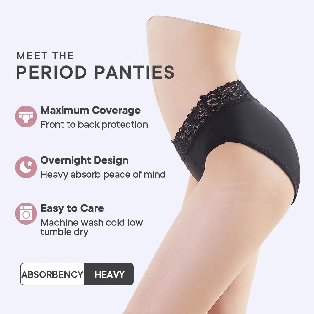 Mid-Waist Period Underwear for Women 4-Layer Anti-Leakage Super Absorbent Menstrual Panties for Daily Use Sports.