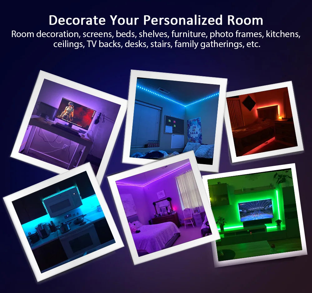 LED-Streifenlicht RGB 5050, Musiksynchronisierung, Farbwechsel, empfindlich, integriertes Mikrofon, App-gesteuerte LED-Leuchten, 5 m, 10 m, 15 m, DC12 V, flexibel.