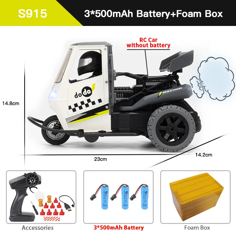ZWN S810 Three Wheels RC Car With Lights Spray 2.4G Remote Control Electric High Speed Emulation Motorcycles Toys For Kids