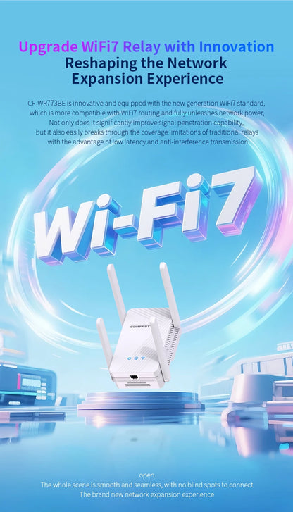 Comfast WIFI7 3570Mbps WiFi Repeater 2.4G/5G Wifi Extenders Dual-band WIFI Signal Amplifier 4*5dBi Antenna Repeator WPS/Reset.