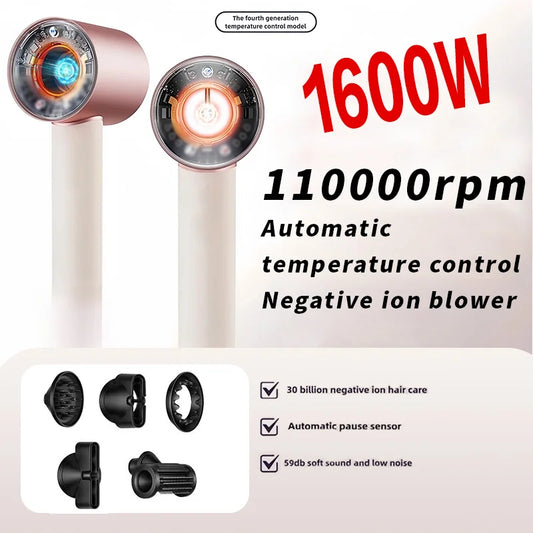 Professional Negative Ion High Speed Hair Dryer 220V Leafless Thermostatic Hair Dryer 1600W High Power Hair Dryer Styling Tool.