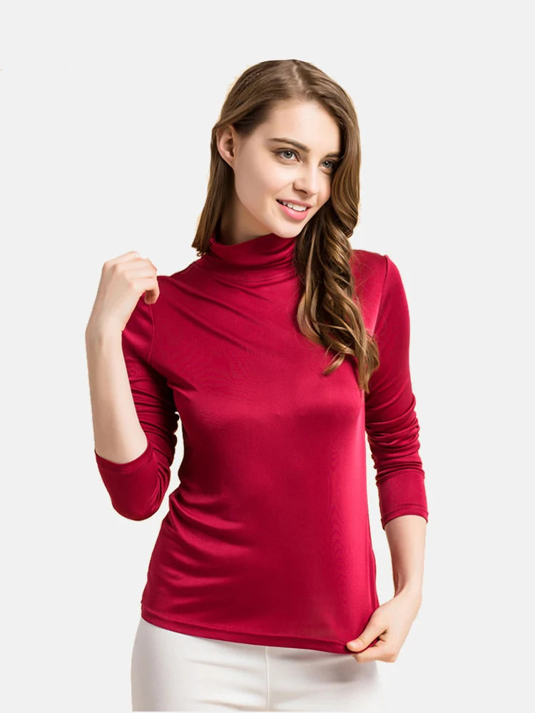 SuyaDream Damen-Rollkragenpullover, langärmelige, solide Pullover, gestrickte Naturseide, schickes T-Shirt mit Boden, 2025, Frühlings-Herbst-TOP.