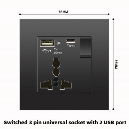 Schwarze UK 13A Wandsteckdose mit USB Typ C 18W Schnelllade-Steckdose, Wandsteckdose mit USB-Ladegerät, Schalter mit Steckdose.