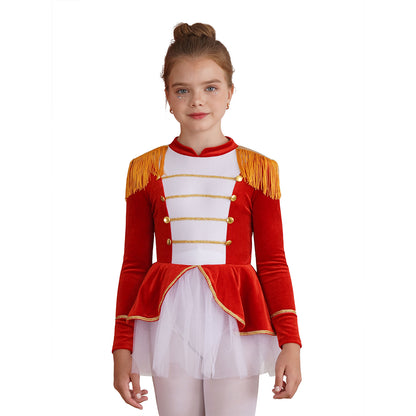 Kinder Mädchen Halloween Weihnachten Karneval Zirkus Zirkusdirektor Cosplay Performance Kostüm Langarm Mesh Trikot Tutu Kleid