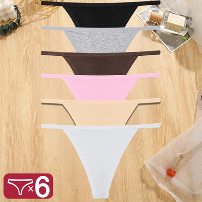 FINETOO 6PCS/Set Sexy Women Cotton G-String Underwear Low Waist Panties Girl T-back Panty Soft Thin Strap Femme Thong Lingerie
