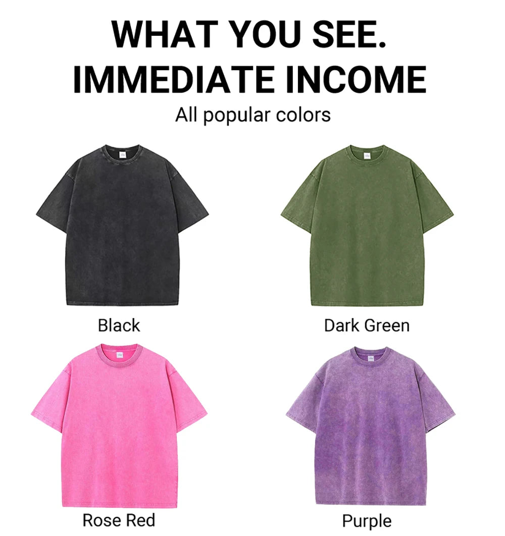 American Style Retro Heavyweight Solid Color Short Sleeved T-shirt Men Women Summer Street Trendy Washed Old Oversized Clothes.