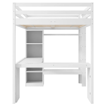 Modernes Kinder-Hochbett 140 x 200 mit Multifunktionsregalen, Unterbett-Schreibtisch, LED-Licht und USB, Kleiderschrank mit Stauraum, für Schlafzimmer