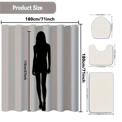 4-teiliges Set wasserdichter Duschvorhang mit Star River Moon-Muster und 12 Haken, bedruckter Vorhang, Badezimmer-Bodenmatte
