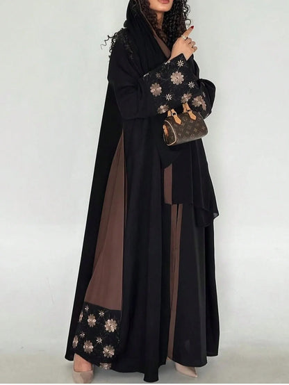 Middle Eastern Women Printed Floral Abaya Muslim Full Sleeve Loose Open Front Abayas Elegant Kaftan Jilbabs Islamic Maxi Dresses.