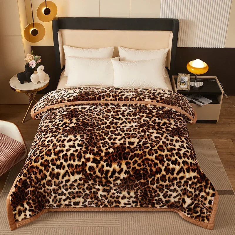 Double Layer Winter Thicken Raschel Plush Weighted Blanket For Bed Warm Heavy Blankets Throw Printed Flowers Fluffy Soft Carpet
