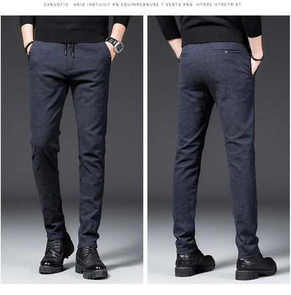 Winter Plush Trousers Men Business Fleece Pants Fashion Warm Drawstring Velvet Thick Casual Stretch Male Clothes 28-29