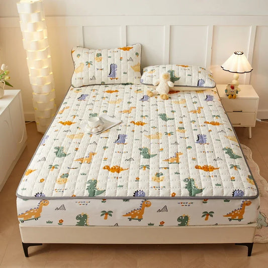 3pcs set Bed Cover Cute Quilted Mattress Cover Soft Skin-friendly Printed Bed Fitted Sheet 1pc mattress cover+2pcs pillowcase.