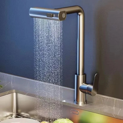 Gunmetal grey pull-out kitchen sink faucet, water flow spout, stainless steel, hot and cold water mixer, deck mounted faucet
