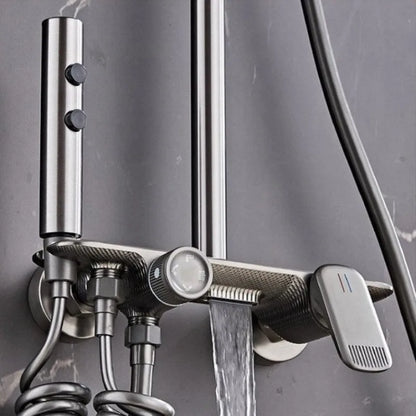 Grey/Chrome Brass Shower System Four Ways Water Outlet Bathroom Shower Faucet Set Rainlfall Hot Cold Bathroom Shower Set