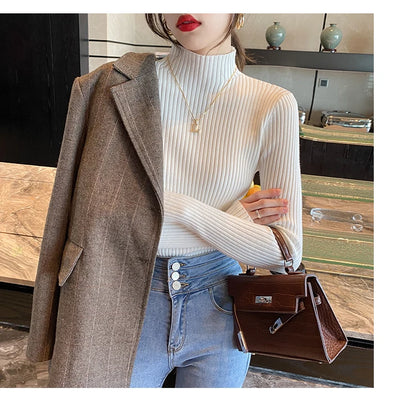 Winter Langarm Mock Neck Gestrickte Frauen Pullover Pullover Schlank Stricken Pullover Frauen Tops Blusas Mujer De Moda 2024 Blusa J995