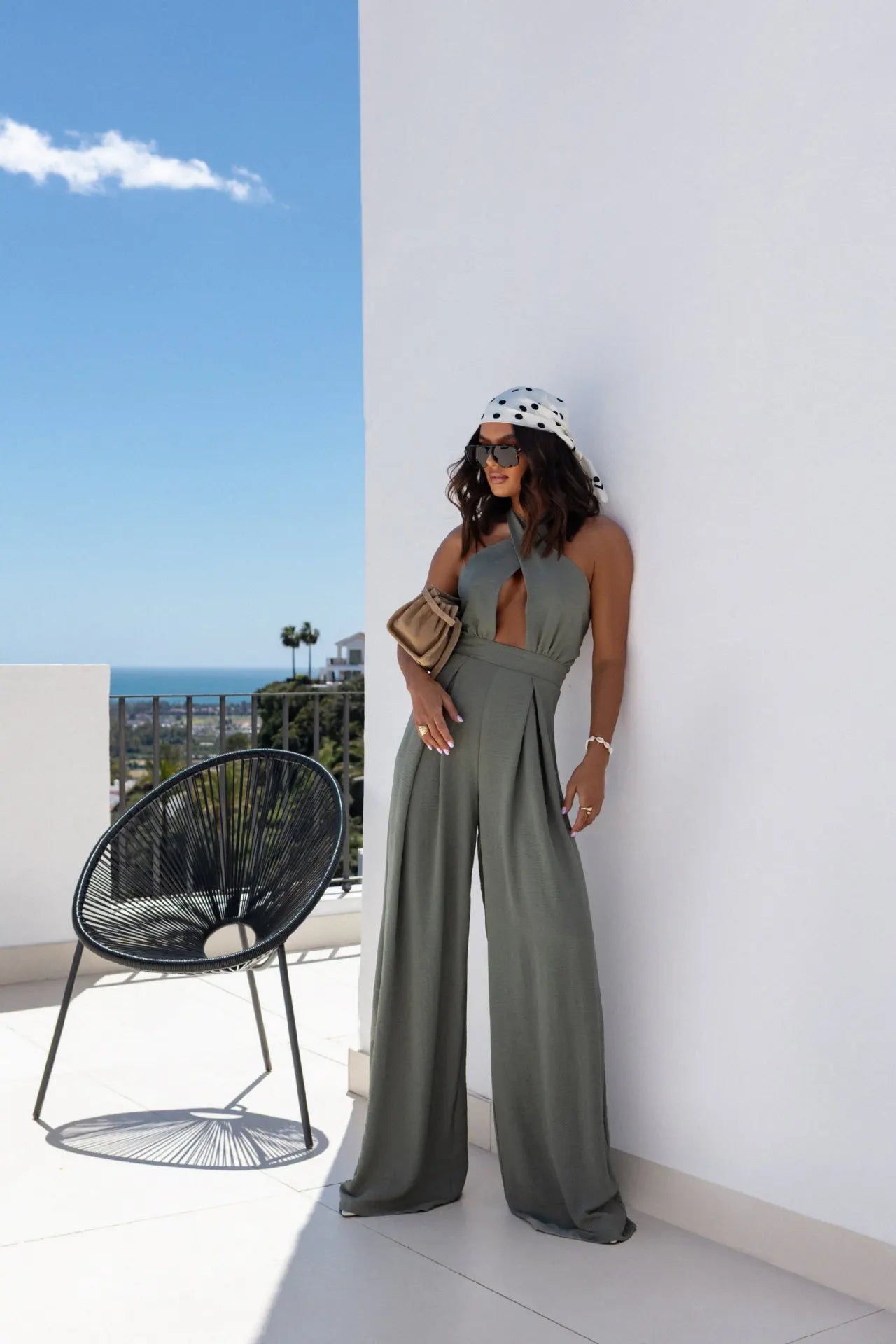 Sexy Backless Halter Neck Sleeveless Bandage Jumpsuit Summer Women Fashion Red Black Hollow Out Wide Leg Jumpsuits Streetwear.