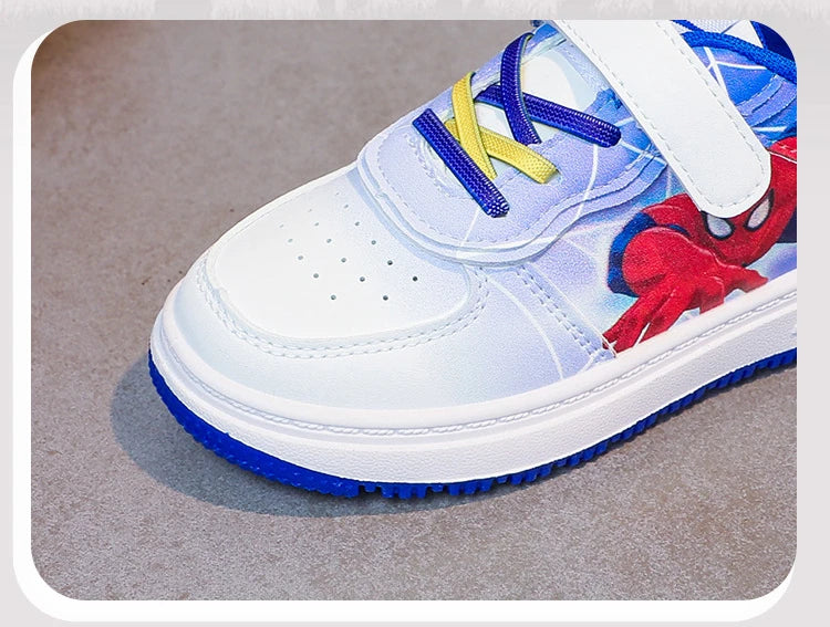 Disney Children's Casual Shoes Cartoon Boys' Breathable Fashion Sports Shoes Sneakers Pu Leather Blue White Shoes Size 26-37.