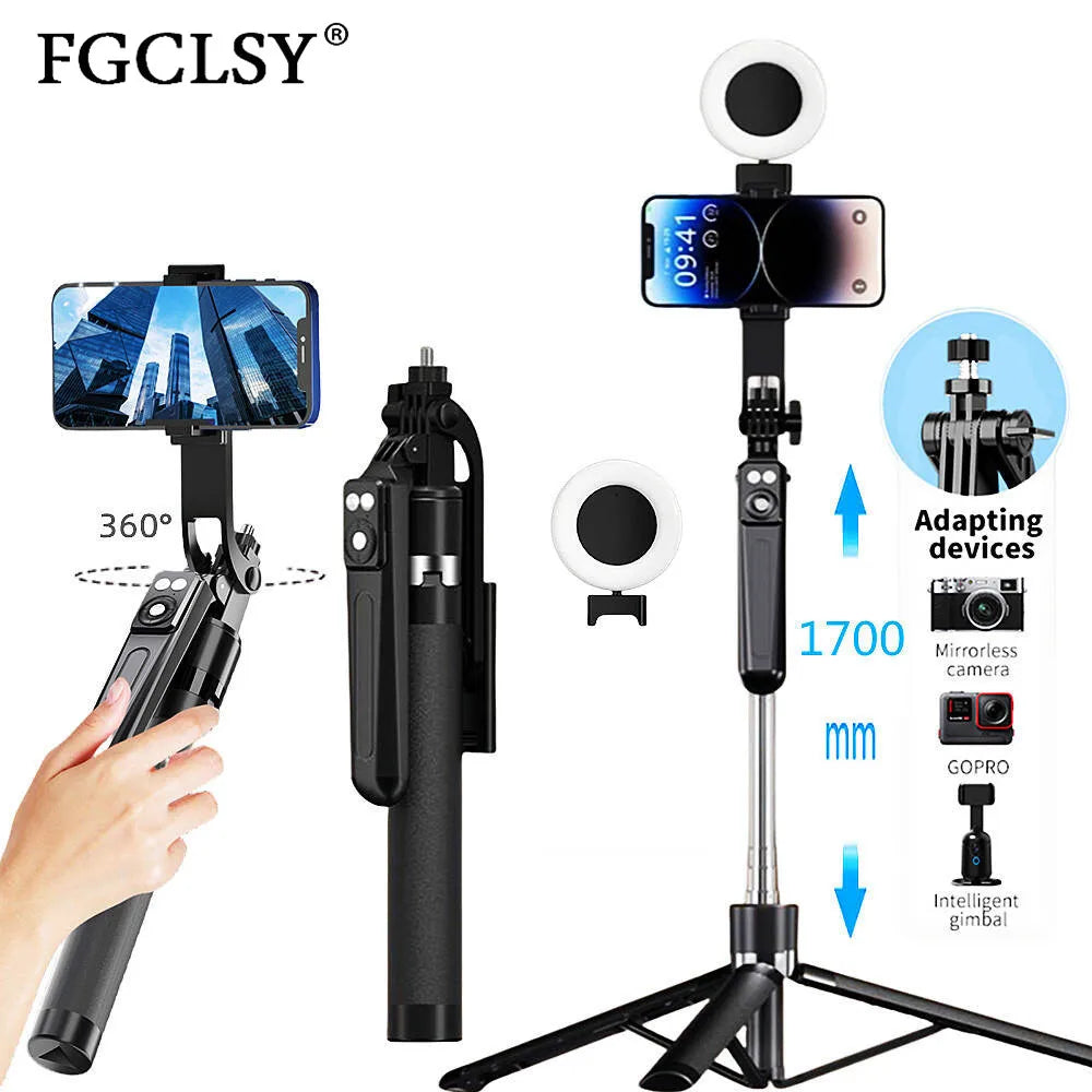 FGCLSY 1.7M selfie stick tripod with Light wireless remote control 360 ° rotation for smartphone video recording live streaming.