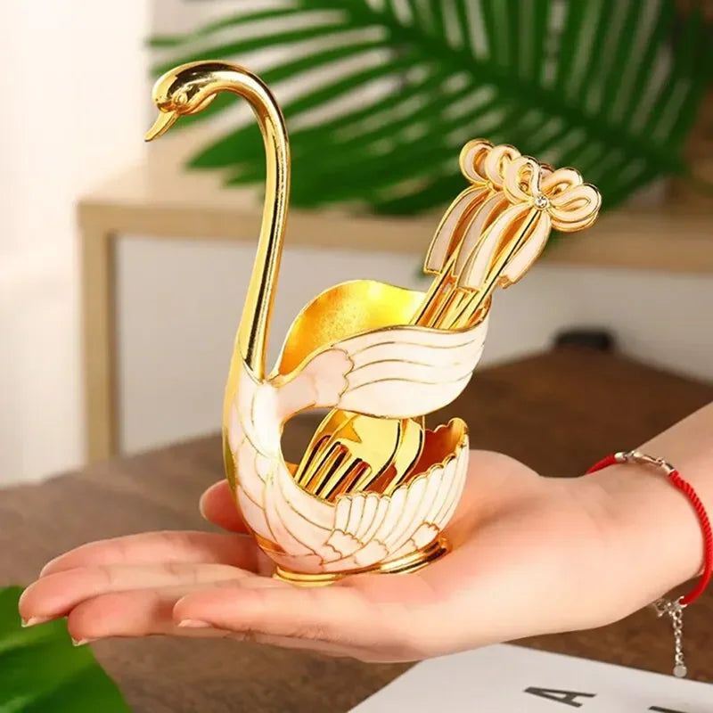 Swan-Shaped Cutlery Holder, Elegant Spoon and Fork Base, Luxury Tableware Storage, Stylish Kitchen Decor and Organizer for Home.