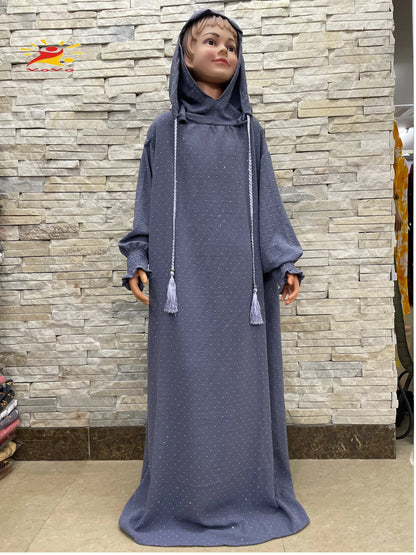 Eid Kids Cotton Prayer Garment Dress Muslim Girls Long Khimar Hijab Turkey Abaya Dresses Islamic Dress Full Cover Robe Ramadan