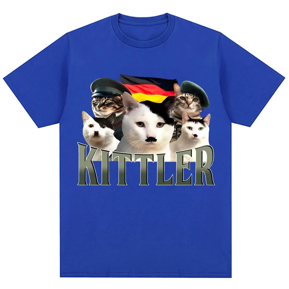 Fun and funny cat summer men's daily outings, personalized street pure cotton T-shirt, casual sporty loose short-sleeved top.