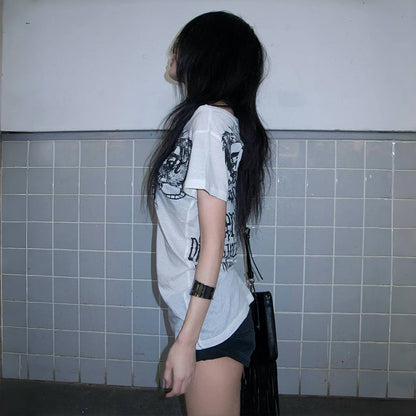 Karrram Japanese Y2k Letter Print T-shirt Trashy 2000s Style Tattoo T Shirt Vintage Harajuku Short Sleeve Sheer Tops Grunge Goth.