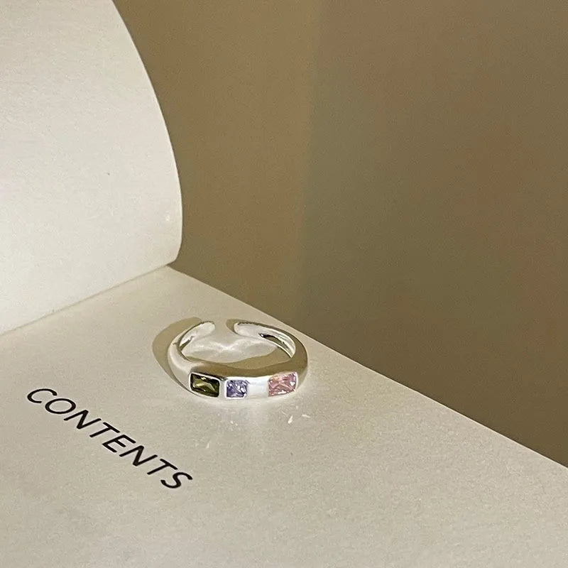 925 Sterling Silver Simple Colorful Heart Stone RingsFor Women Geometric Fashion Smiple Open Handmade Allergy Party Jewelry Gift.