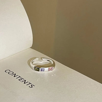 925 Sterling Silver Simple Colorful Heart Stone RingsFor Women Geometric Fashion Smiple Open Handmade Allergy Party Jewelry Gift.