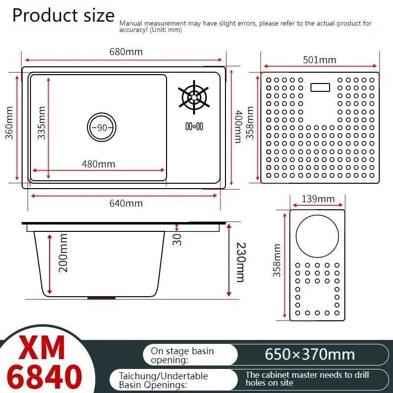 Cup Washer Hidden Bar Kitchen Sink Stainless Steel Invisible Single Sinks with Lid Garden Hotel Apartment Small Basin