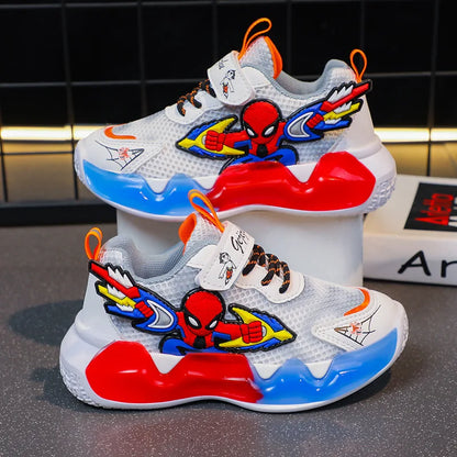 Disney Children's Shoes Fashion Cartoon Spiderman Sneakers for Boys Breathable Sport Shoes Anti-slip Toddler Shoes Student Shoes.