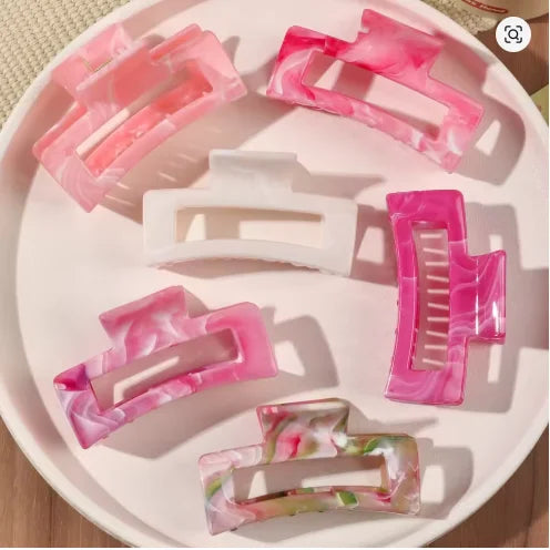 Big Hair Claw Clips Ice Cream Color 6 Pcs for Thick Hair,Square Hair Clips for Women Rectangle Nonslip Acrylic Banana Jaw Clips.