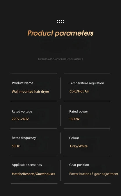 220V wall mounted Hotel Hair Dryer for Bathroom,Restroom Professional Blow Dryer,with Stand Rack,Specialised Motor for Hotel