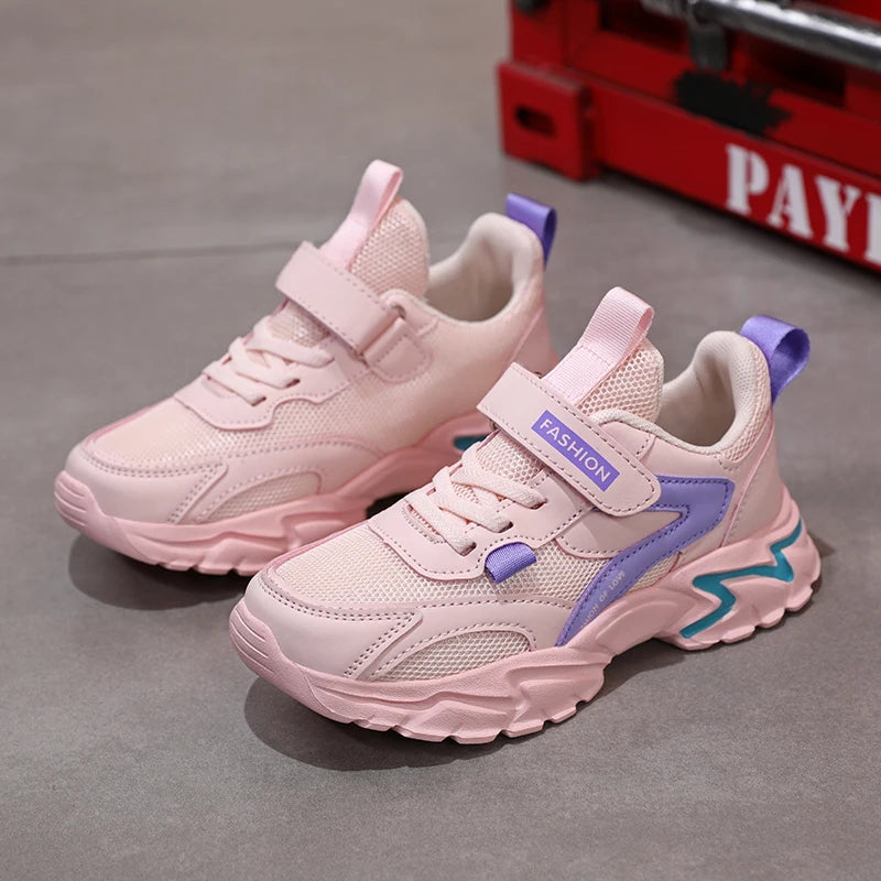 Sport Girl Casual Shoe Leather 5-16Years Boy Tenis Shoe Outdoor Children Running Sneaker Anti Slip Soft Sole Walking Footwear.