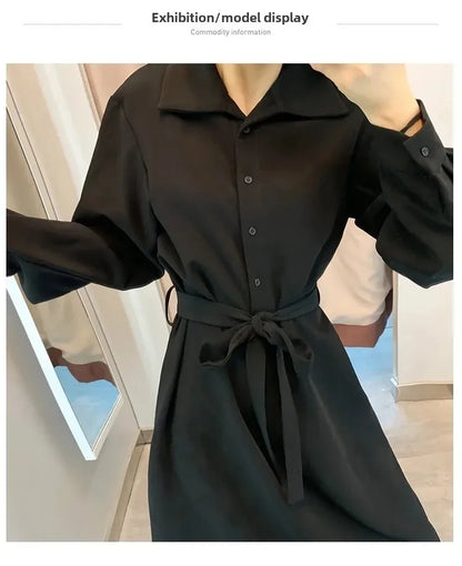 Hebenopis Damen Langes Kleid 2025, Frühling und Herbst, neues, tailliertes, schlankmachendes, elegantes schwarzes Kleid, Kleidung, schmale Passform für Damen.