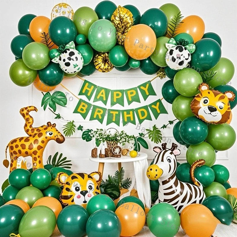 Dschungel Ballon Girlande Bogen Kit Grün Metall Konfetti Ballon Dschungel Safari Thema Party Geburtstag Dekoration Baby Dusche Globos.