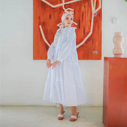 Women Muslim Long Dress Fashion Abaya Long Sleeve Solid Robe Elegant Ruffles Maxi Sundress Islamic Clothing Hijab Vestido.