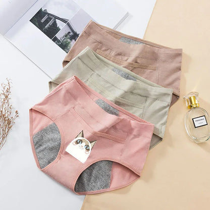 3PCS Cotton Menstrual Panties Leak Proof Breathable Cartoon cat Panties Woman Women Girls Physiological Pants Women's Intimates