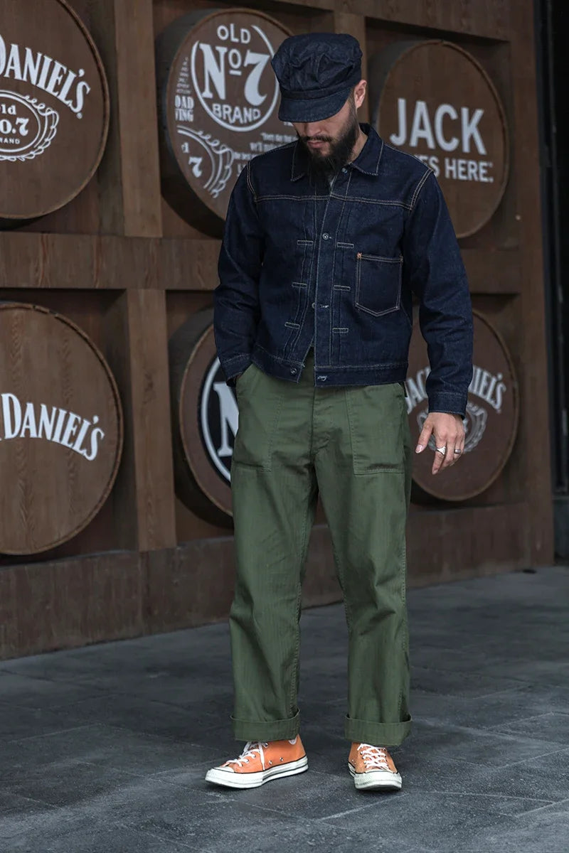 Bronson 1947 Model 838A OD7 Fatigue Utility Pants Men HBT OG-107 Baker Trousers.