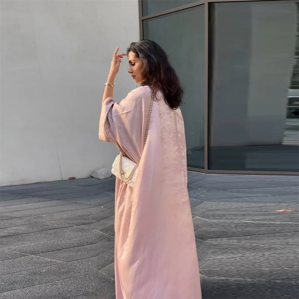 Ramadan Shiny Satin Open Kimono Abaya Dubai Luxury 2025 Muslim Kaftan Dress Abayas For Women Islam Clothing Robe Femme Musulmane