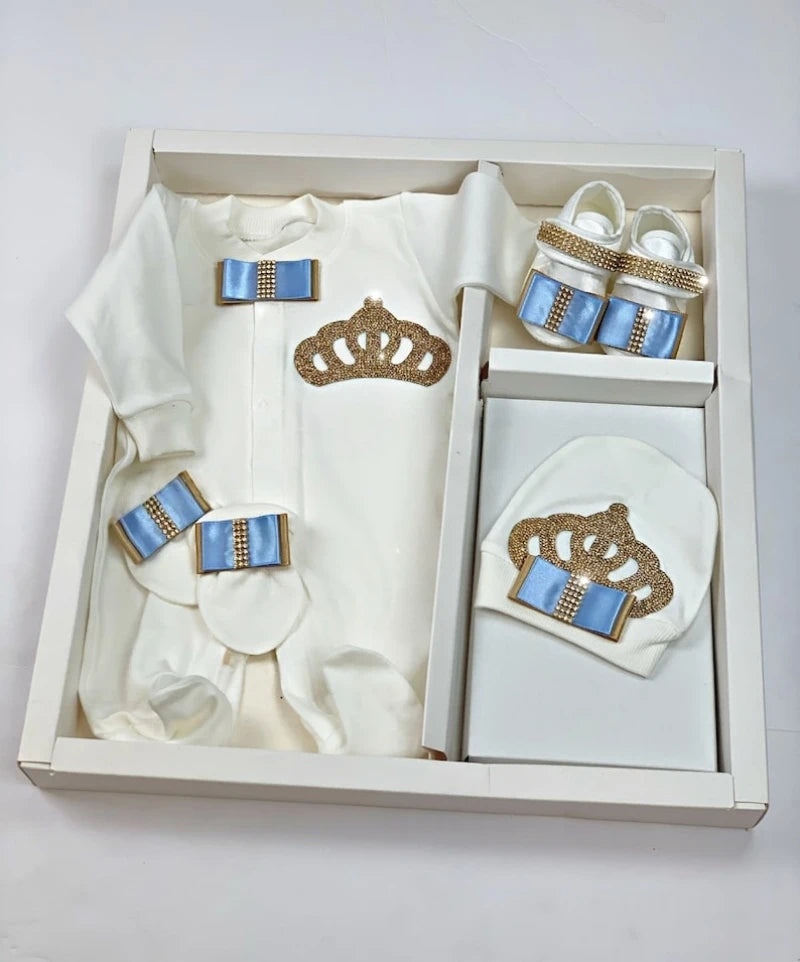 Dollbling Newborn Set Baby's Sets Rhinestone Crown 0-3 Months Hat+Bodysuits+Gloves+Shoes 4 Parts Boy Girl Jumpsuit Clothing
