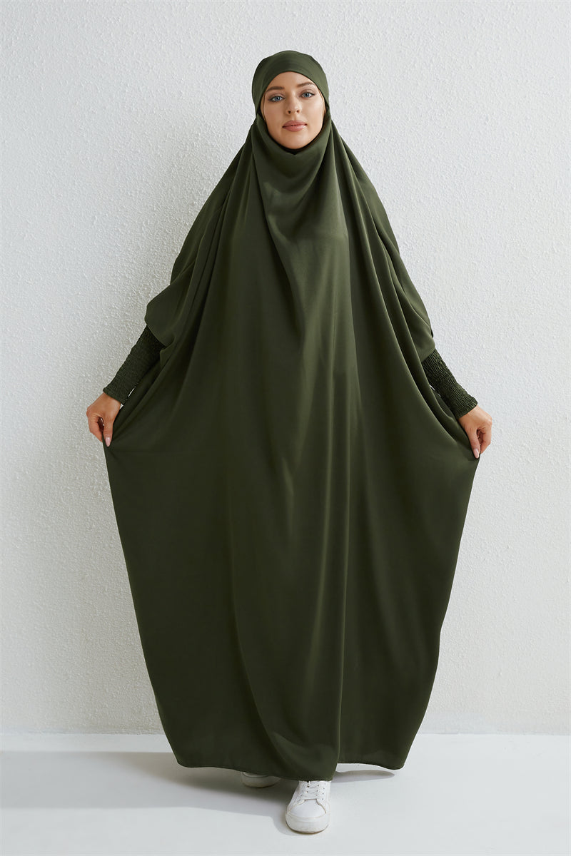 Muslimische Abaya mit Kapuze, Smockärmel, einteiliges Gebetskleid, Damen, Jilbab, islamische Kleidung, Dubai, Saudi-Arabien, schwarze Robe, türkische Bescheidenheit