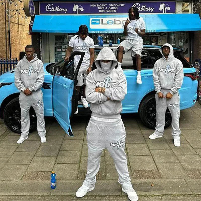 Streetwear Sportswear Set NOFS Printed Loose Hoodie Sweatshirt Men Women Casual Pants Autumn Winter Fashion Outfit.