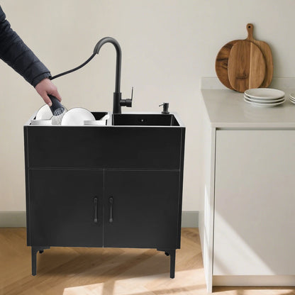 Wäschewaschbecken aus Edelstahl 201, Wäschewaschbecken mit ausziehbarem Wasserhahn, Waschbecken mit Schrank für Küchen, Restaurants, Dessertgeschäfte