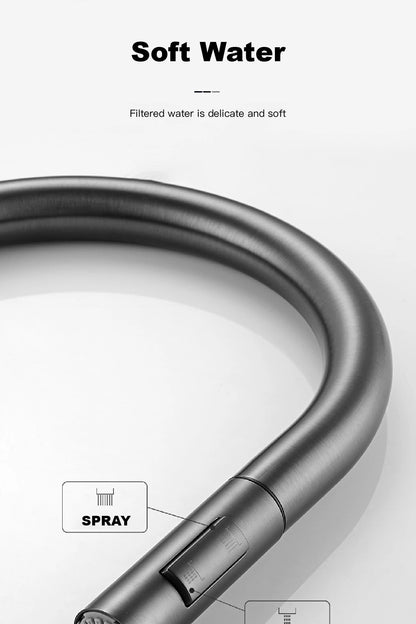 High-end gun gray brass kitchen faucet induction design single handle cold and hot dual control 2 function simple sink faucet